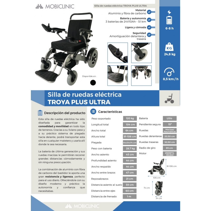 Silla de ruedas eléctrica Plegable Aluminio Auton 51 km 24V