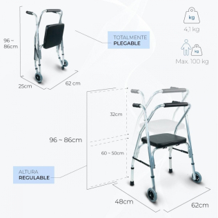 Mobiclinic Modelo Capitel Andador para mayores ancianos adultos o  minusvalidos de aluminio ligero plegable con asiento y 2 ruedas Color Gris