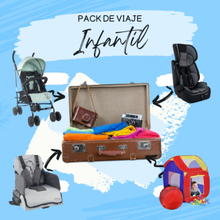 Pack Kids Viaje y Juego, Tienda de campaña infantil, Silla de paseos bebé, Trona de viaje, Silla de coche bebé