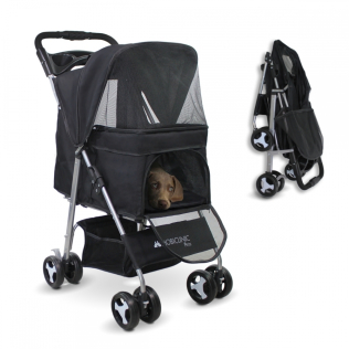 Carrito para perros |Plegable |Ruedas con freno 360º |3 accesos |Con toldo|Cesta almacenaje y portavasos|Negro|Zuma|Mobiclinic