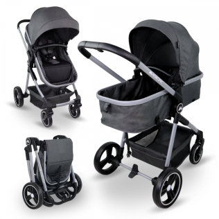 Silla paseo 2 en 1 |Plegado ultra compacto |Monomando |Arnés 5 puntos |Barra extraíble |Peso máx. 22kg |Gris |Nuit |Mobiclinic