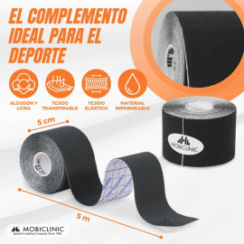 Pack de 2 Kinesiotape | Negro y Beige | Impermeable | Venda neuromuscular | 5mx5cm | Mobitape | Mobiclinic