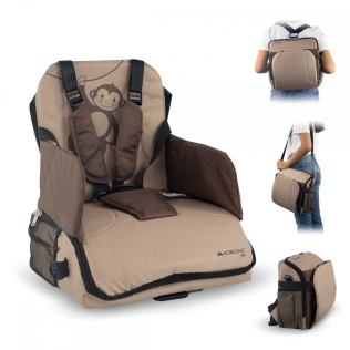 Trona de viaje con almacenaje| Para bebés | Plegable | Con bolsillo y asa | Hasta 15 kg | Beige | Monkey | Mobiclinic