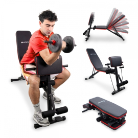 Banco de musculación | Con cintas de resistencia | Plegable | Ajustable y reclinable | Máx. 120kg | Planefit | Mobiclinic