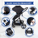 2in1-Kinderwagen |Ultra kompakt zusammenklappbar |Einhebel |5-PunktGurt |Abnehmbarer Bügel |Max. 22kg |Schwarz |Nuit |Mobiclinic - Foto 6