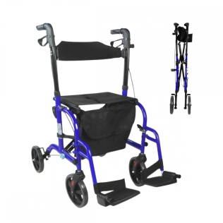 Luxus Rollator | Rollator-Rollstuhl-Kombination | Faltbar | Bremse | Aluminium | Blau | Picasso | Mobiclinic