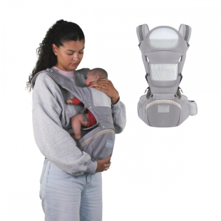 6-in-1-Babytrage | Atmungsaktiv | 0–36 Monate | Verstellbare Träger | Baumwolle | Tasche | Grau | Moley | Mobiclinic