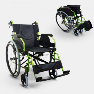 Fauteuil roulant pliable | Aluminium | Dossier divisé | Accoudoirs pliants | Vert | Bolonia | Mobiclinic