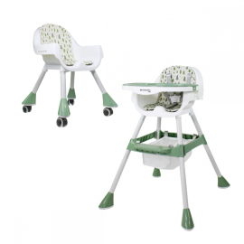 Chaise haute 2 en 1 |Roues 360º |Réglable 2 hauteurs |Max 35kg |Plateau et rangement| Évolutif| Blanc vert |Forest |Mobiclinic