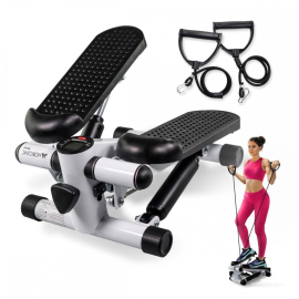 Step machine | Bandes élastiques | Tonifie les jambes et les bras | Écran LCD | Max. 120 kg | Acier | StepPlus