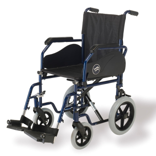 Fauteuil roulant avec petites roues | Roue de 12" | Acier | Repose-pieds repliables et amovibles | Couleur bleu | Breezy 90