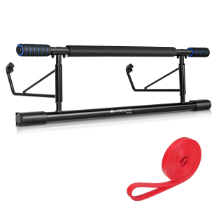 Barre de traction|Max 200kg|Réglable|Inlays et EVA|Sans outils|Elastiques inclus|Pliable|Noir et Bleu|K5|Mobiclinic 