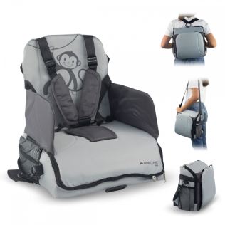 Chaise haute de voyage avec rangement | Pour bébé | Pliable | Avec poche et poignée | Jusqu'à 15 kg | Gris | Monkey | Mobiclinic