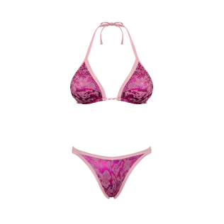 Bikini-Set | BH und Höschen | Handgefertigt | Magenta und Hellrosa| Größe XS | Boa | Quelton