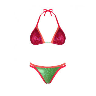 Bikini-Set | BH und Höschen | Handgefertigt | Himbeere, Grün und Himmelblau | Größe XS | Esencia| Quelton