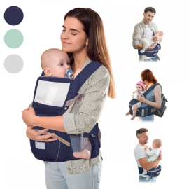 6-in-1-Babytrage | Atmungsaktiv | 0–36 Monate | Verstellbare Träger | Baumwolle | Tasche | Blau | Moley | Mobiclinic