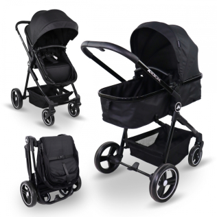 2in1-Kinderwagen |Ultra kompakt zusammenklappbar |Einhebel |5-PunktGurt |Abnehmbarer Bügel |Max. 22kg |Schwarz |Nuit |Mobiclinic