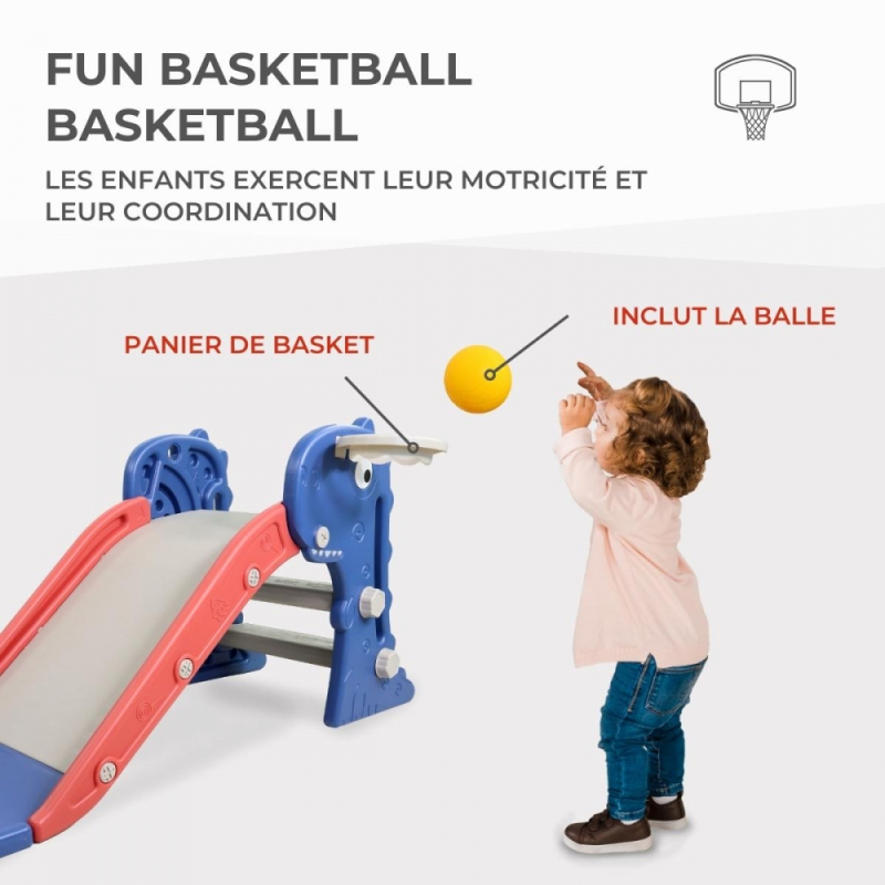 Toboggan enfant avec panier de basket-ball bleu et gris