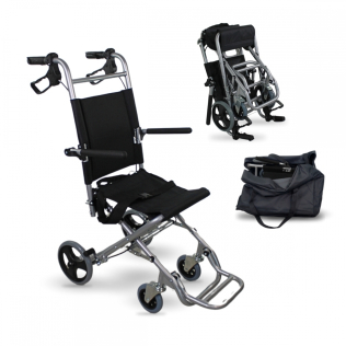 Fauteuil roulant de transit | Pliable | Aluminium | Petites roues | Freins sur poignées | Noir | Neptuno | Mobiclinic