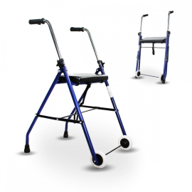 Déambulateur pour personnes âgées | Pliable | Siège | 2 roues | Bleu | Mérida | Clinicalfy