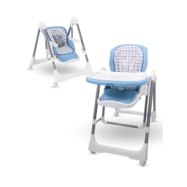 Chaise haute à bascule | Pliable | Avec roulettes et plateau | Max. 15kg | 6-36 mois | Ajustable | Bleu | Nala | Mobiclinic