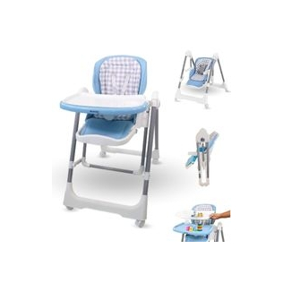 Chaise haute à bascule | Pliable | Avec roulettes et plateau | Max. 15kg | 6-36 mois | Ajustable | Bleu | Nala | Mobiclinic