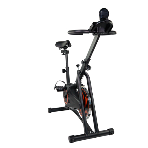 Bicicleta estática, Volante de inercia 10 kg, Ajustable, Con ruedas, Pantalla LCD, Peso máx. 120 kg, Makalu