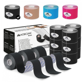 Confezione Kinesiotape | Bendaggio neuromuscolare | 12pz | 5cm X 5 mt | Mobitape | Mobiclinic