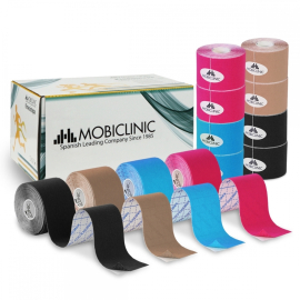 Confezione da 4 Kinesiotape | Rosa, Blu, Nero e Beige | Bendaggio neuromuscolare | 5mx5cm | Mobitape | Mobiclinic