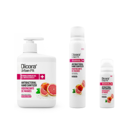 Set disinfettante mani | Senza risciacquo | 70% Alcool | Gel 500ml + spray 200ml + spray 75ml | Agrumi e Pesca | Dicora