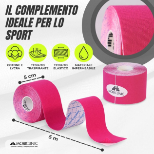 Confezione Kinesiotape | Bendaggio neuromuscolare | 12pz | 5cm X 5 mt | Mobitape | Mobiclinic