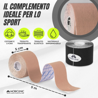 Confezione da 2 Kinesiotape | Nero e beige | Bendaggio neuromuscolare | 5mx5cm | Mobitape | Mobiclinic