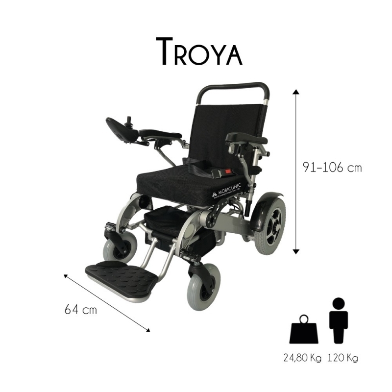 harpoen leeg Zeehaven Opvouwbare elektrische rolstoel | 34 km | Aluminium | 24V Licht gewicht |  Veilig en comfortabel | Troya | Mobiclinic