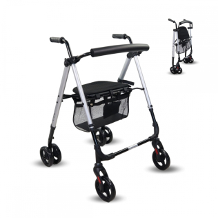 Rollator met 4 wielen | Opvouwbaar en verstelbaar | Mandje en zitting | Blauw | Dehesa | Mobiclinic