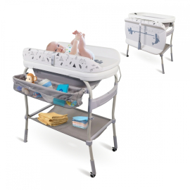 Baby verschoonbadje|3 in 1|Opvouwbaar|Verstelbare hoogte|Wielen met rem|Temperatuurregeling|Trendy|Mobiclinic