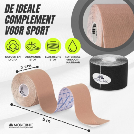 Set van 2 Kinesiotape | Zwart en Beige | Neuromusculaire Bandage | 5mx5cm | Mobitape | Mobiclinic