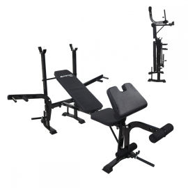 Banco de musculação multifuncional | Dobrável | Ajustável | Suporte de barra | 148x180x110,5cm | 250kg | Pressfit | Mobiclinic