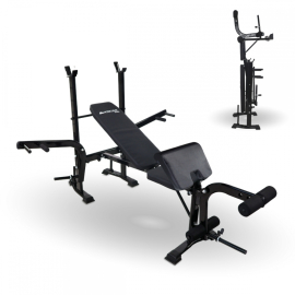 Banco de musculação multifuncional | Dobrável | Ajustável | Suporte de barra | 148x180x110,5cm | 250kg | Pressfit | Mobiclinic