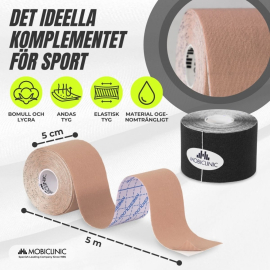 Paket med 2 kinesiotejp | Svart och beige | Neuromuskulärt bandage | 5mx5cm | Mobitape | Mobiclinic