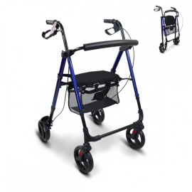 Fällbar rollator | Aluminium | Bromsar på spakar | Dubbel höjdjustering | 4 hjul | Augusto | Mobiclinic